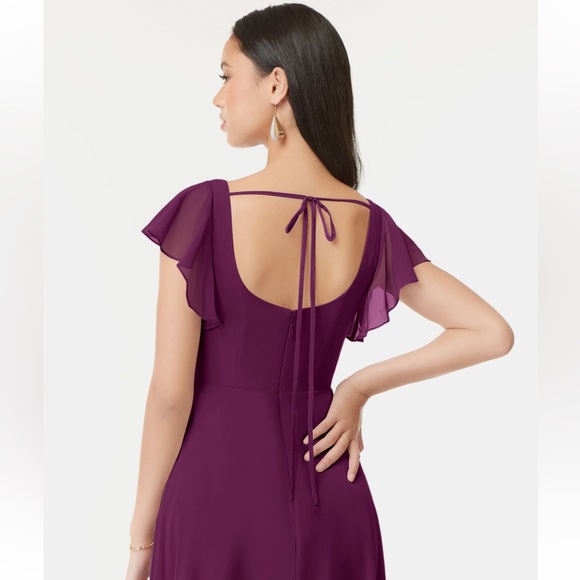 Azazie Bondi Bridesmaid Bridal Formal Dress, Size 4 Raspberry Chiffon A-Line - Picture 6 of 6